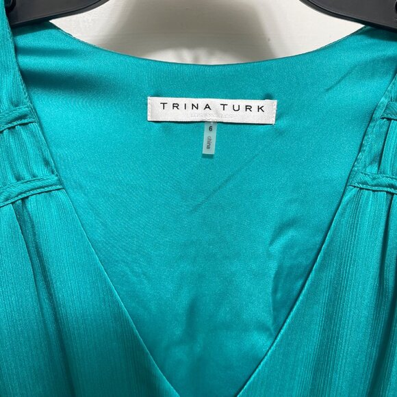 Trina Turk Islander Shirred A-Line Dress in Viridian Size 6 - Picture 9 of 12